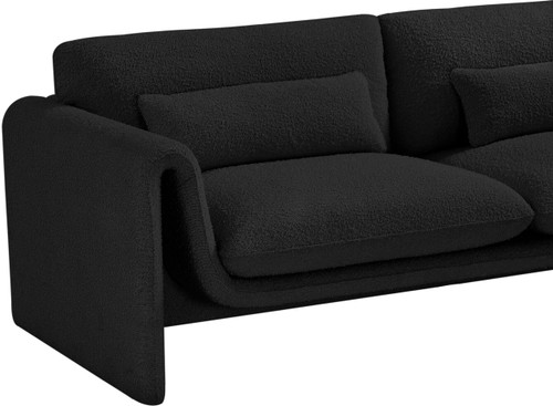 Black-S Stylus Collection Modern | Contemporary Boucle Fabric Upholstered Sofa with Rich Black Boucle Fabric, Curved Arms, 86" W x 38" D x 31" H, Black
