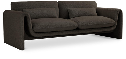 Brown-S Stylus Collection Modern | Contemporary Boucle Fabric Upholstered Sofa with Rich Brown Boucle Fabric, Curved Arms, 86" W x 38" D x 31" H, Brown