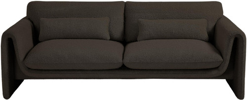 Brown-S Stylus Collection Modern | Contemporary Boucle Fabric Upholstered Sofa with Rich Brown Boucle Fabric, Curved Arms, 86" W x 38" D x 31" H, Brown