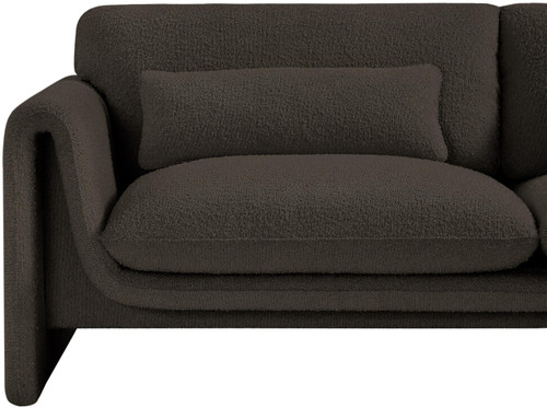 Brown-S Stylus Collection Modern | Contemporary Boucle Fabric Upholstered Sofa with Rich Brown Boucle Fabric, Curved Arms, 86" W x 38" D x 31" H, Brown