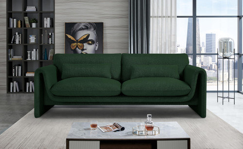 Green-S Stylus Collection Modern | Contemporary Boucle Fabric Upholstered Sofa with Rich Green Boucle Fabric, Curved Arms, 86" W x 38" D x 31" H, Green