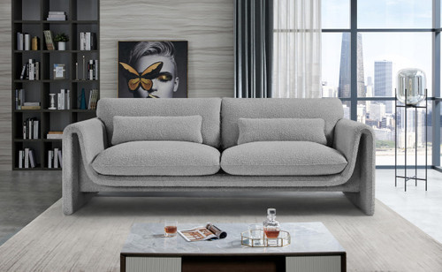 Grey-S Stylus Collection Modern | Contemporary Boucle Fabric Upholstered Sofa with Rich Grey Boucle Fabric, Curved Arms, 86" W x 38" D x 31" H, Grey