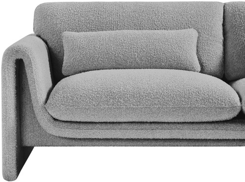 Grey-S Stylus Collection Modern | Contemporary Boucle Fabric Upholstered Sofa with Rich Grey Boucle Fabric, Curved Arms, 86" W x 38" D x 31" H, Grey