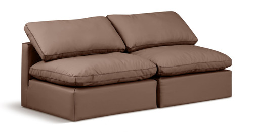 Brown-S2 Indulge Collection Modern | Contemporary Modular Sofa with Soft Brown Durable Vegan Leather, Fiber-Filled Cushions, Modular, 70" W x 35" D x 32" H, Brown