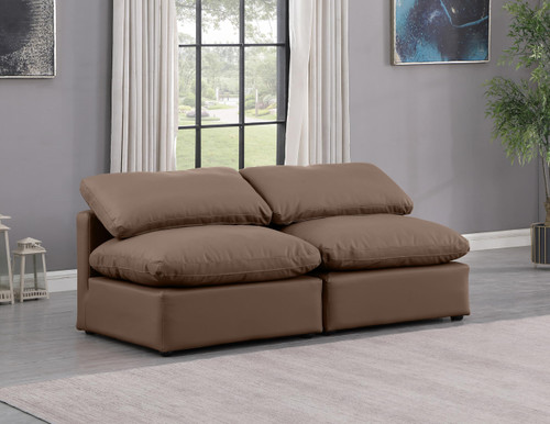 Brown-S2 Indulge Collection Modern | Contemporary Modular Sofa with Soft Brown Durable Vegan Leather, Fiber-Filled Cushions, Modular, 70" W x 35" D x 32" H, Brown