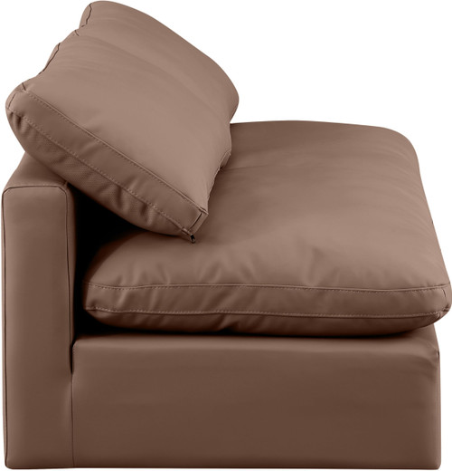 Brown-S2 Indulge Collection Modern | Contemporary Modular Sofa with Soft Brown Durable Vegan Leather, Fiber-Filled Cushions, Modular, 70" W x 35" D x 32" H, Brown