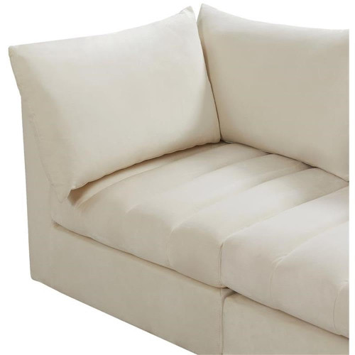 Cream-S103 Jacob Collection Modern | Contemporary Velvet Upholstered Modular Sofa with Deep Channel Tufting, 103" W x 33.5" D x 32" H, Cream
