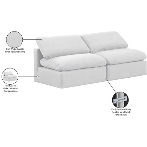 White-S2 Indulge Collection Modern | Contemporary Modular Sofa with Rich White Linen Textured Fabric, Down Feather Cushions, Modular, 70" W x 35" D x 32" H, White