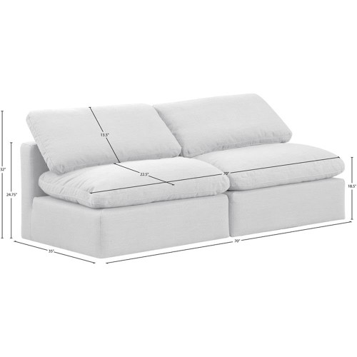 White-S2 Indulge Collection Modern | Contemporary Modular Sofa with Rich White Linen Textured Fabric, Down Feather Cushions, Modular, 70" W x 35" D x 32" H, White