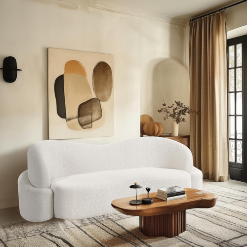 Cream-S Principessa Collection Modern | Contemporary Sofa with Rich Cream Boucle Fabric, Curved Seat and Back, 90" W x 35" D x 29" H, Cream
