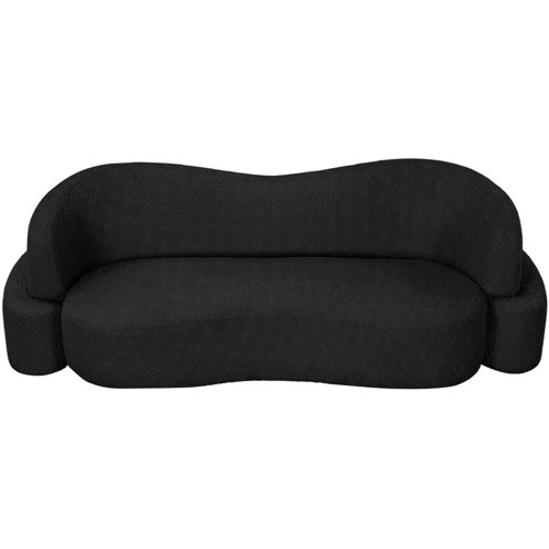 Black-S Principessa Collection Modern | Contemporary Sofa with Rich Black Boucle Fabric, Curved Seat and Back, 90" W x 35" D x 29" H, Black