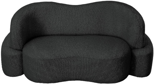 Black-L Principessa Collection Modern | Contemporary Loveseat with Rich Black Boucle Fabric, Curved Seat and Back, 68" W x 35" D x 29" H, Black
