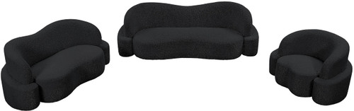 Black-L Principessa Collection Modern | Contemporary Loveseat with Rich Black Boucle Fabric, Curved Seat and Back, 68" W x 35" D x 29" H, Black
