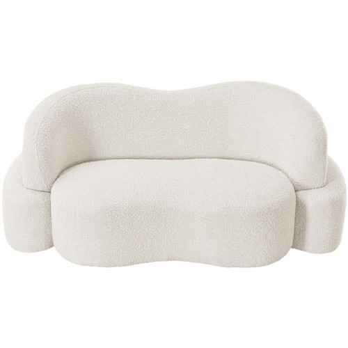 Cream-L Principessa Collection Modern | Contemporary Loveseat with Rich Cream Boucle Fabric, Curved Seat and Back, 68" W x 35" D x 29" H, Cream