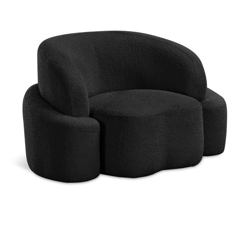 Contemporary Chair with Rich Black Boucle Fabric, Curved Seat and Back, 46" W x 35" D x 29" H, Black