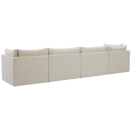 Cream-S140 Jacob Collection Modern | Contemporary Velvet Upholstered Modular Sofa with Deep Channel Tufting, 140" W x 33.5" D x 32" H, Cream
