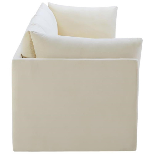 Cream-S140 Jacob Collection Modern | Contemporary Velvet Upholstered Modular Sofa with Deep Channel Tufting, 140" W x 33.5" D x 32" H, Cream