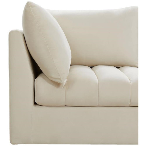 Cream-S140 Jacob Collection Modern | Contemporary Velvet Upholstered Modular Sofa with Deep Channel Tufting, 140" W x 33.5" D x 32" H, Cream