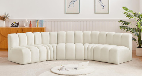 Cream-S5A Arc Collection Modern | Contemporary Modular Sofa with Soft Cream Velvet, Deep Channel Tufting, Modular Design, 133 W x 54 D x 30 H, Cream