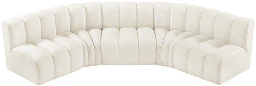Cream-S5A Arc Collection Modern | Contemporary Modular Sofa with Soft Cream Velvet, Deep Channel Tufting, Modular Design, 133 W x 54 D x 30 H, Cream