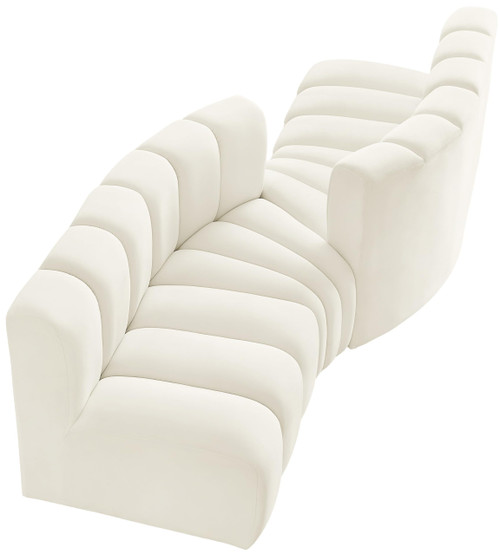 Cream-S4A Arc Collection Modern | Contemporary Modular Sofa with Soft Cream Velvet, Deep Channel Tufting, Modular Design, 108 W x 47 D x 30 H, Cream