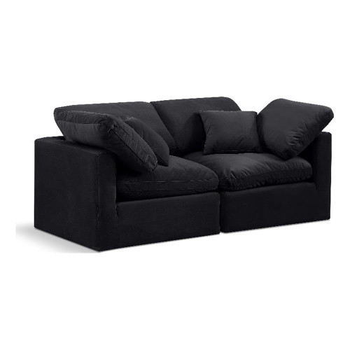 Black-S70 Indulge Collection Modern | Contemporary Modular Sofa with Soft Black Durable Velvet, Down Feather Cushions, Modular, 70" W x 35" D x 32" H, Black