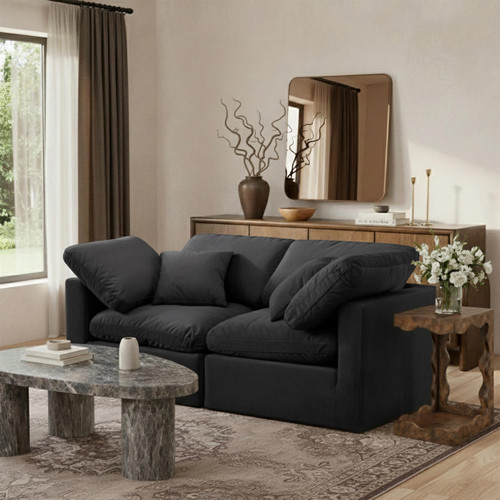Black-S70 Indulge Collection Modern | Contemporary Modular Sofa with Soft Black Durable Velvet, Down Feather Cushions, Modular, 70" W x 35" D x 32" H, Black