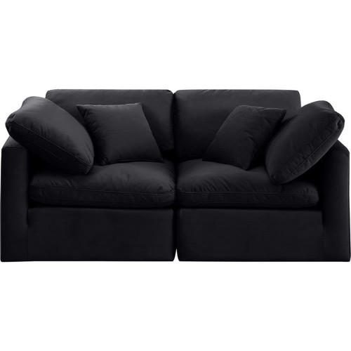 Black-S70 Indulge Collection Modern | Contemporary Modular Sofa with Soft Black Durable Velvet, Down Feather Cushions, Modular, 70" W x 35" D x 32" H, Black
