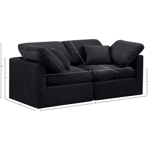 Black-S70 Indulge Collection Modern | Contemporary Modular Sofa with Soft Black Durable Velvet, Down Feather Cushions, Modular, 70" W x 35" D x 32" H, Black
