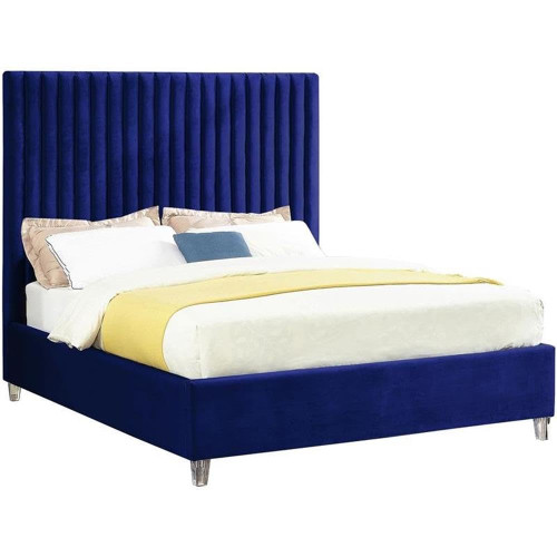 Candace Navy-F Candace Collection Modern | Contemporary Velvet Upholstered Full Bed, Grey Velvet Fabric, Deep Channel Tufting, Acrylic Legs, 59" W x 81" D x 65" H, Navy, Full