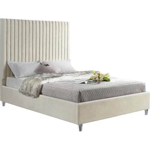 Candace Cream-K Candace Collection Modern | Contemporary Velvet Upholstered King Bed, Cream Velvet Fabric, Deep Channel Tufting, Acrylic Legs, 80" W x 86" D x 65" H, Cream, King
