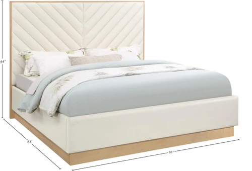 Casa Cream-K Casa Collection Modern | Contemporary Vegan Leather King Bed, Cream Vegan Leather, Natural Finish, Wood Frame, Channel Tufting, 81.25" W x 83" D x 63" H, Cream, King