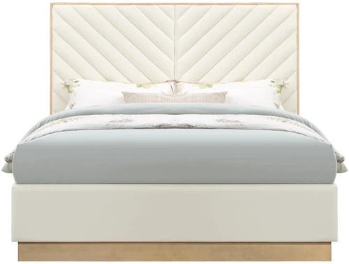 Casa Cream-K Casa Collection Modern | Contemporary Vegan Leather King Bed, Cream Vegan Leather, Natural Finish, Wood Frame, Channel Tufting, 81.25" W x 83" D x 63" H, Cream, King
