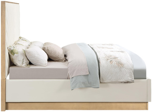 Casa Cream-K Casa Collection Modern | Contemporary Vegan Leather King Bed, Cream Vegan Leather, Natural Finish, Wood Frame, Channel Tufting, 81.25" W x 83" D x 63" H, Cream, King