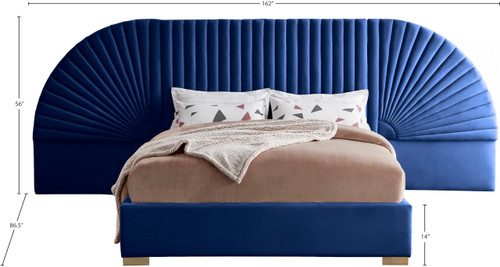Cleo Collection Modern | Contemporary Velvet Upholstered Bed with Gold Steel Legs and Removable Panels, King, Navy
