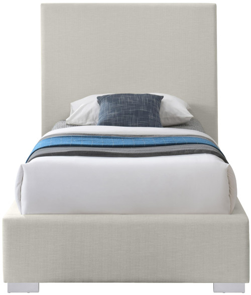 CrosbyBeige-T Crosby Collection Mid-Century Modern Linen Fabric Twin Bed Rich Beige Linen Textured Fabric, Gold and Chrome Legs Included, 45.7" W x 84" D x 54.3" H, Beige, Twin