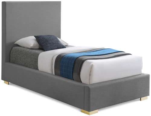 CrosbyGrey-T Crosby Collection Mid-Century Modern Linen Fabric Twin Bed Rich Grey Linen Textured Fabric, Gold and Chrome Legs Included, 45.7" W x 84" D x 54.3" H, Grey, Twin