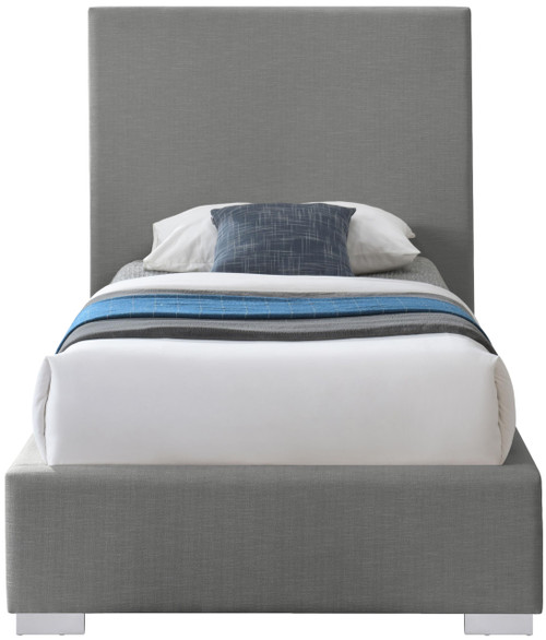 CrosbyGrey-T Crosby Collection Mid-Century Modern Linen Fabric Twin Bed Rich Grey Linen Textured Fabric, Gold and Chrome Legs Included, 45.7" W x 84" D x 54.3" H, Grey, Twin