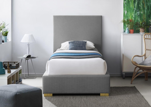 CrosbyGrey-T Crosby Collection Mid-Century Modern Linen Fabric Twin Bed Rich Grey Linen Textured Fabric, Gold and Chrome Legs Included, 45.7" W x 84" D x 54.3" H, Grey, Twin