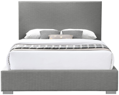 CrosbyGrey-F Crosby Collection Mid-Century Modern Linen Fabric Full Bed Rich Grey Linen Textured Fabric, Gold and Chrome Legs Included, 61.4" W x 84" D x 54.3" H, Grey, Full