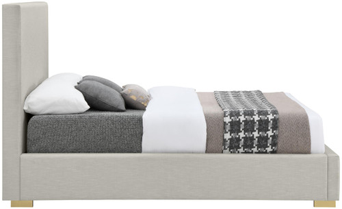 CrosbyBeige-K Crosby Collection Mid-Century Modern Linen Fabric King Bed Rich Beige Linen Textured Fabric, Gold and Chrome Legs Included, 83" W x 89.6" D x 54.3" H, Beige, King