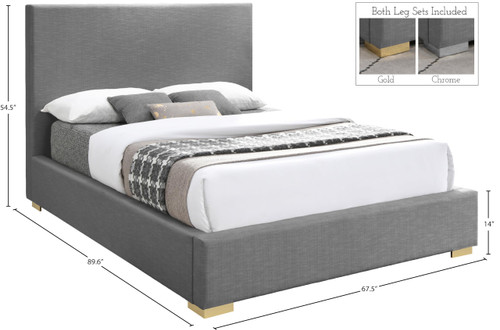Cruz Collection Modern | Contemporary Velvet Upholstered Bed with Deep Button Tufting and Complete Sets of Gold and Chrome Legs Included, Queen, Grey