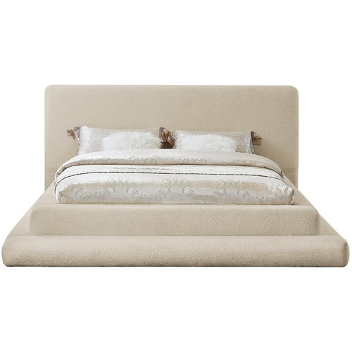 DaneBeige-K Dane Collection Modern | Contemporary King Bed with Soft Plush Beige Faux Shearling Teddy Fabric, 103" W x 100" D x 42" H, Beige, King