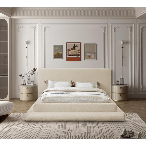 DaneBeige-K Dane Collection Modern | Contemporary King Bed with Soft Plush Beige Faux Shearling Teddy Fabric, 103" W x 100" D x 42" H, Beige, King