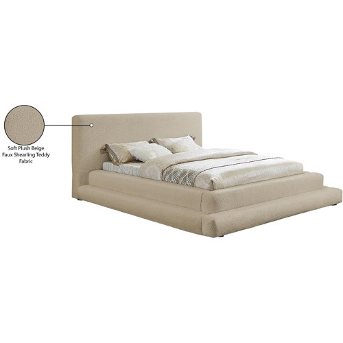 DaneBeige-K Dane Collection Modern | Contemporary King Bed with Soft Plush Beige Faux Shearling Teddy Fabric, 103" W x 100" D x 42" H, Beige, King