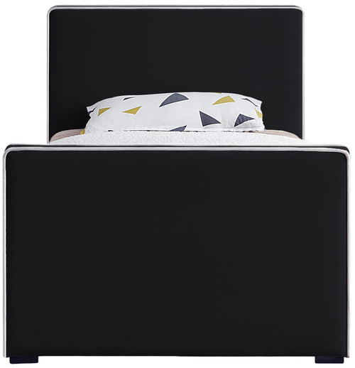 DillardBlack-T Dillard Collection Modern | Contemporary Velvet Upholstered Bed with Dark Espresso Wood Legs, 42" W x 82.5" D x 39" H, Black, Twin