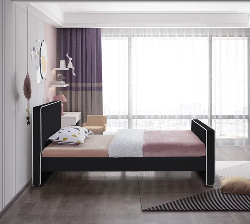 DillardBlack-T Dillard Collection Modern | Contemporary Velvet Upholstered Bed with Dark Espresso Wood Legs, 42" W x 82.5" D x 39" H, Black, Twin