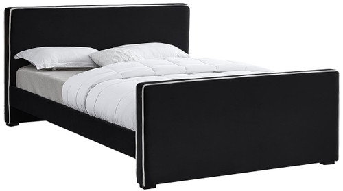DillardBlack-F Dillard Collection Modern | Contemporary Velvet Upholstered Bed with Dark Espresso Wood Legs, 57.5" W x 82.5" D x 39" H, Black, Full