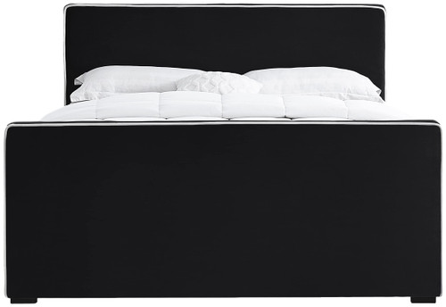 DillardBlack-F Dillard Collection Modern | Contemporary Velvet Upholstered Bed with Dark Espresso Wood Legs, 57.5" W x 82.5" D x 39" H, Black, Full