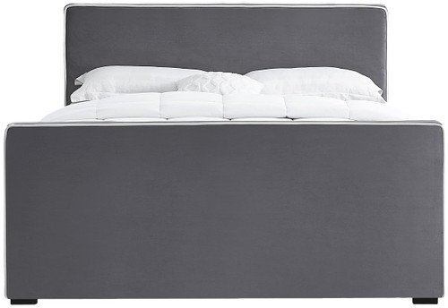 DillardGrey-Q Dillard Collection Modern | Contemporary Velvet Upholstered Bed with Dark Espresso Wood Legs, 63.5" W x 88.5" D x 39" H, Grey, Queen